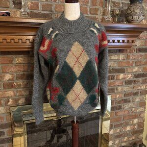 harve bernard Gray Mohair Chunky Small Argyle Pullover Sweater